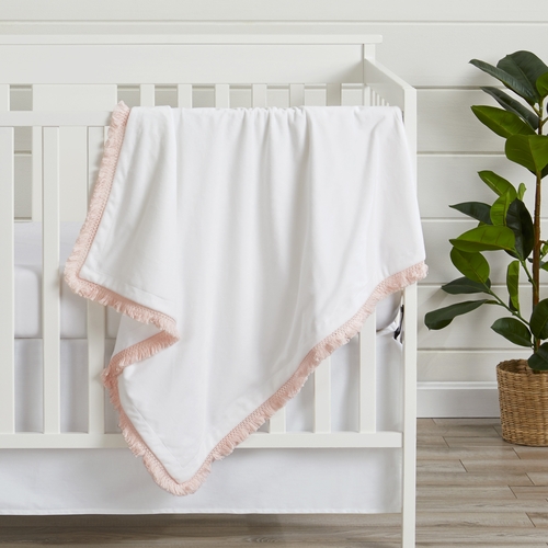 Boho Fringe White and Pink Collection Baby Blanket - alt image 1