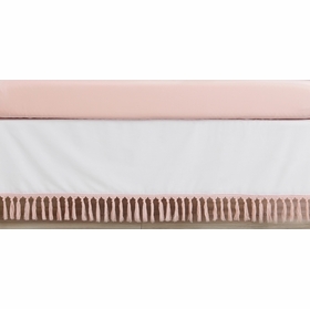 Boho Fringe White and Pink Collection Crib Bed Skirt