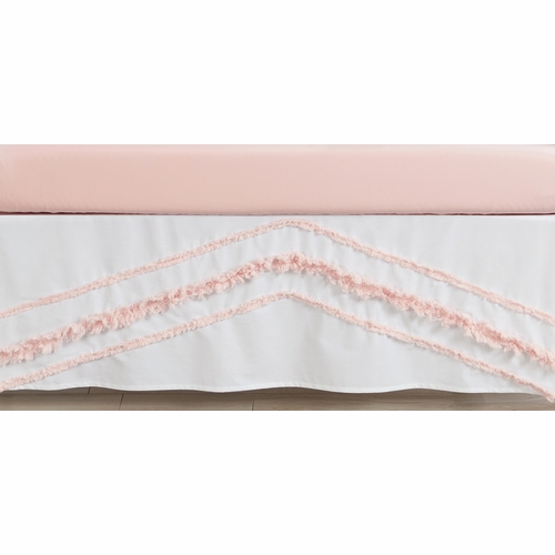 Boho Fringe White and Pink Collection Crib Bed Skirt