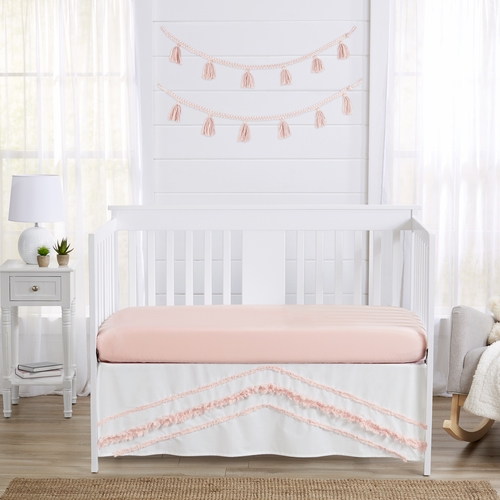 Boho Fringe White and Pink Collection Crib Bed Skirt - alt image 1