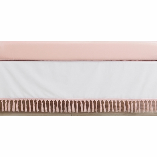 Boho Fringe White and Pink Collection Crib Bed Skirt