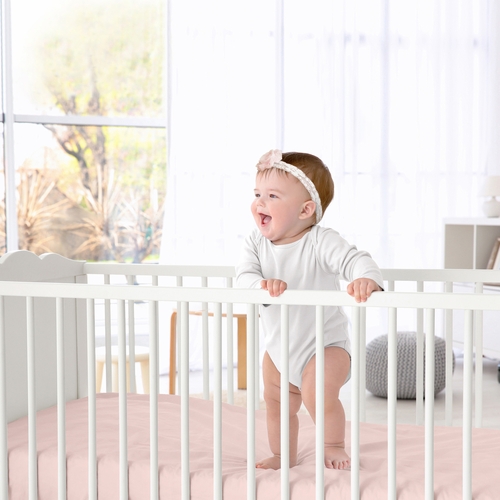 Boho Fringe White and Pink Collection Crib Sheet - alt image 1