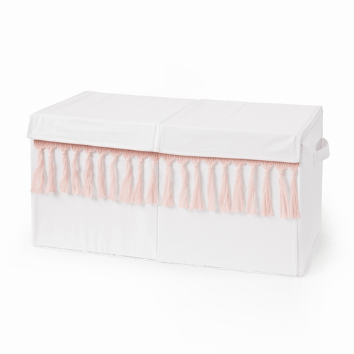 Boho Fringe White and Pink Collection Fabric Toy Bin Storage