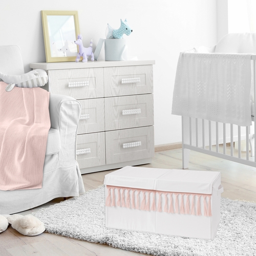 Boho Fringe White and Pink Collection Fabric Toy Bin Storage - alt image 1