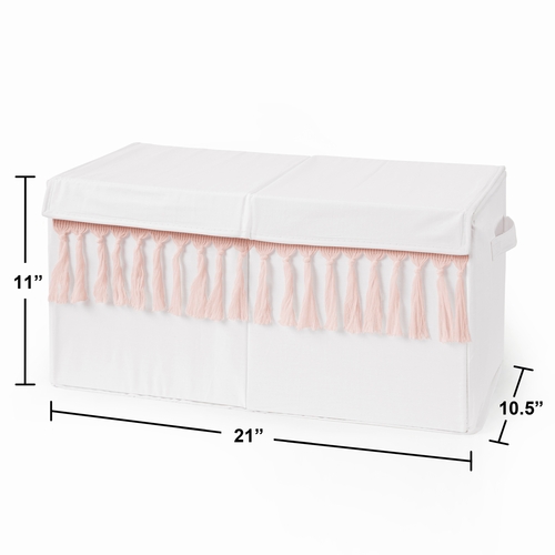 Boho Fringe White and Pink Collection Fabric Toy Bin Storage - alt image 2