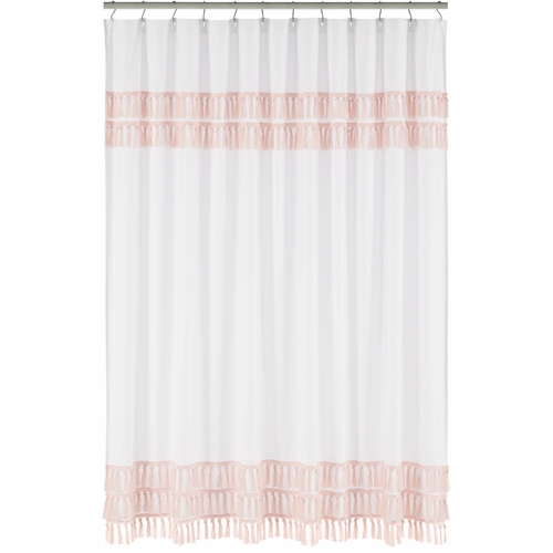 Boho Fringe White and Pink Collection Shower Curtain