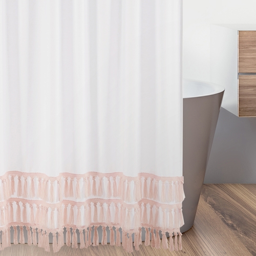 Boho Fringe White and Pink Collection Shower Curtain - alt image 2