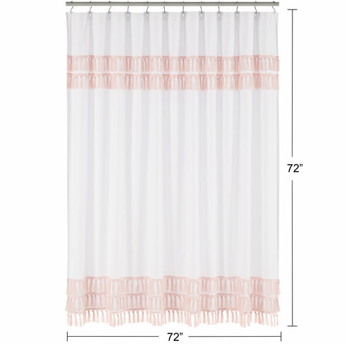 Boho Fringe White and Pink Collection Shower Curtain - alt image 4