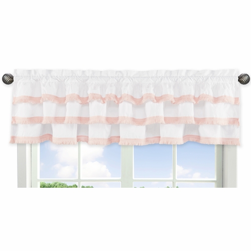 Boho Fringe White and Pink Collection Tiered Window Valance