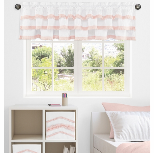 Boho Fringe White and Pink Collection Tiered Window Valance - alt image 1