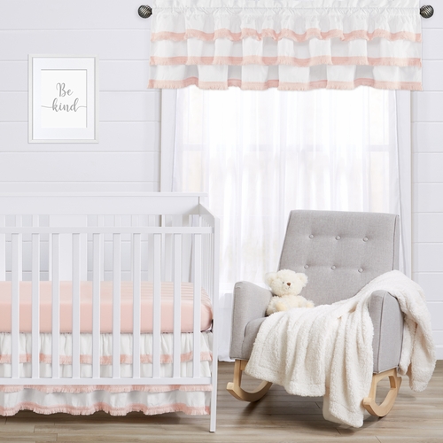 Boho Fringe White and Pink Collection Tiered Window Valance - alt image 2