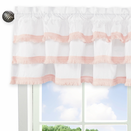 Boho Fringe White and Pink Collection Tiered Window Valance - alt image 3