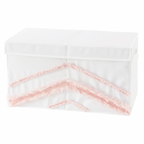Boho Fringe White and Pink Collection Tufted Fabric Toy Bin Storage