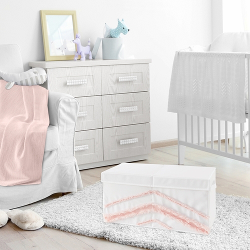 Boho Fringe White and Pink Collection Tufted Fabric Toy Bin Storage - alt image 1