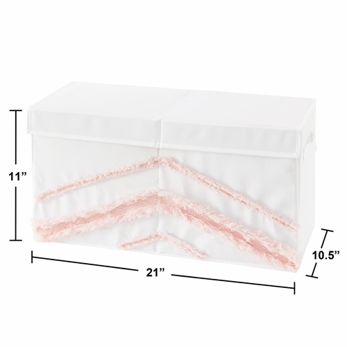 Boho Fringe White and Pink Collection Tufted Fabric Toy Bin Storage - alt image 2