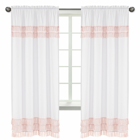 Boho Fringe White and Pink Collection Window Panels - Set of 2