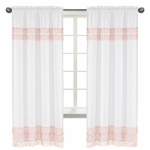 Boho Fringe White and Pink Collection Window Panels - Set of 2