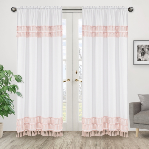 Boho Fringe White and Pink Collection Window Panels - Set of 2 - alt image 1