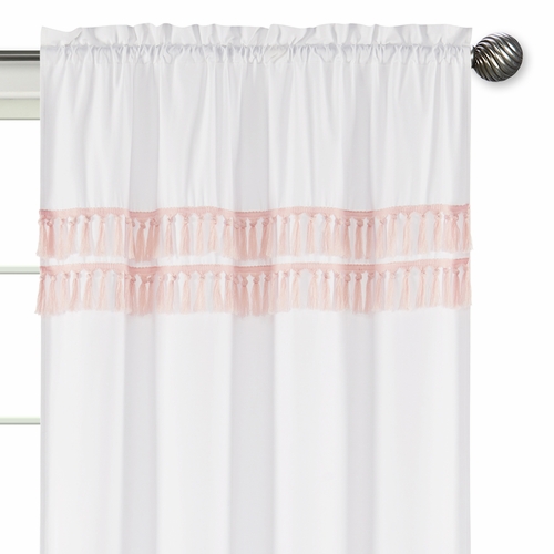 Boho Fringe White and Pink Collection Window Panels - Set of 2 - alt image 2