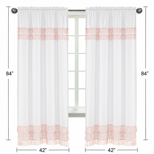 Boho Fringe White and Pink Collection Window Panels - Set of 2 - alt image 4
