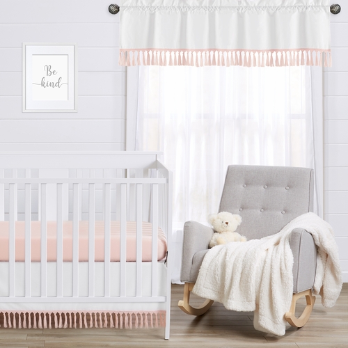 Boho Fringe White and Pink Collection Window Valance - alt image 2