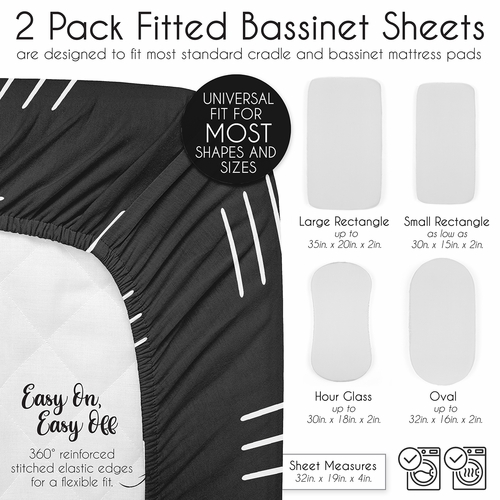 Boho Hatch Black and White Collection 2 Pack Baby Bassinet Fitted Sheets - alt image 5
