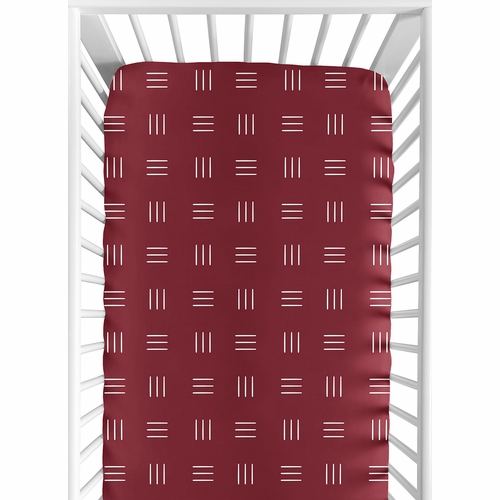 Boho Hatch Burgundy Red and White Crib Sheet