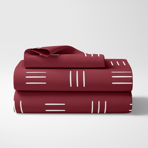 Boho Hatch Burgundy Red and White Twin Sheet Set - alt image 1
