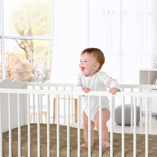 Boho Hatch Cocoa Brown and White Crib Sheet - alt image 1