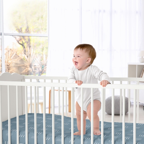 Boho Hatch Dark Blue and White Crib Sheet - alt image 1