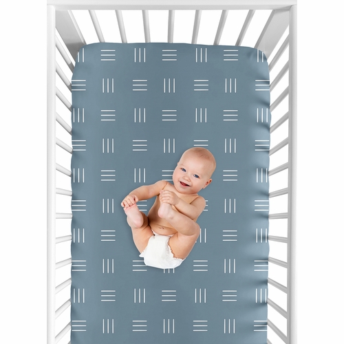 Boho Hatch Dark Blue and White Crib Sheet - alt image 3