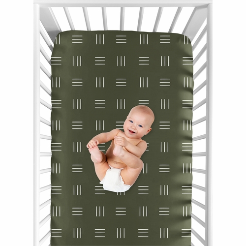 Boho Hatch Green and White Crib Sheet - alt image 3