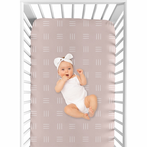 Boho Hatch Mauve and White Crib Sheet - alt image 3