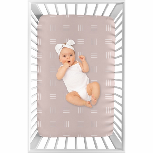 Boho Hatch Mauve and White Mini Crib Sheet - alt image 2