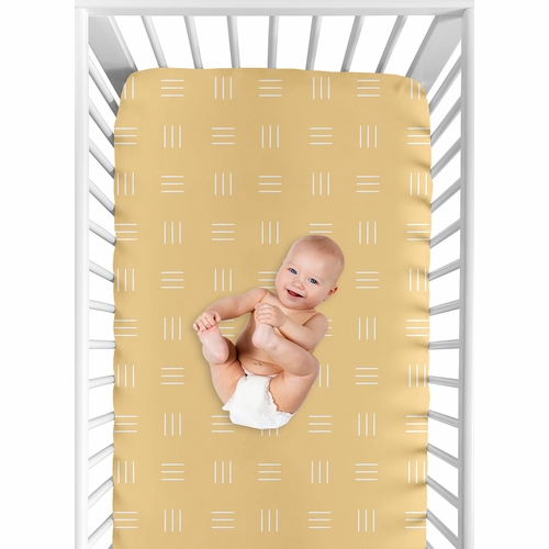 Boho Hatch Mustard and White Crib Sheet - alt image 3