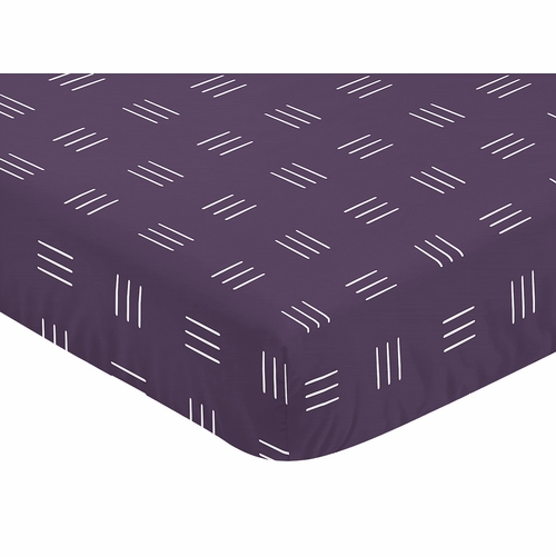 Boho Hatch Plum Purple and White Crib Sheet - alt image 2