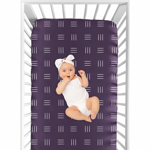 Boho Hatch Plum Purple and White Crib Sheet - alt image 3