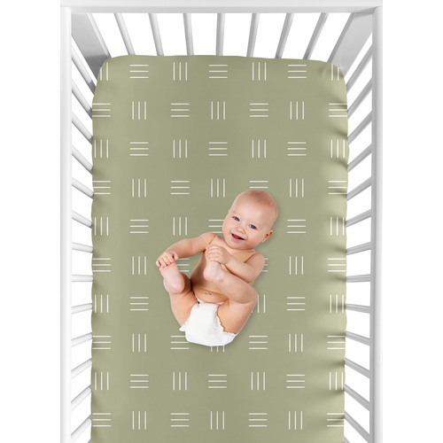 Boho Hatch Sage and White Crib Sheet - alt image 3