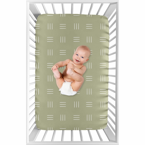 Boho Hatch Sage and White Mini Crib Sheet - alt image 2