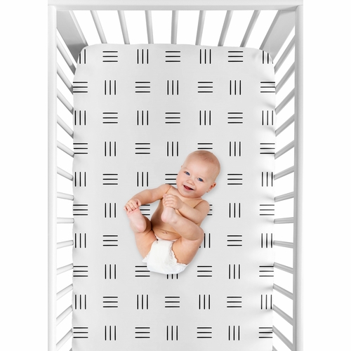 Boho Hatch White and Black Crib Sheet - alt image 3