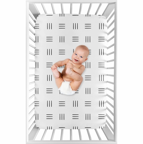 Boho Hatch White and Black Mini Crib Sheet - alt image 2