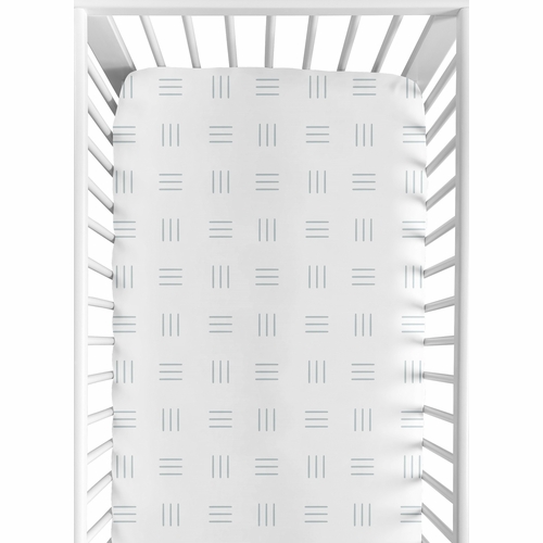 Boho Hatch White and Blue Crib Sheet