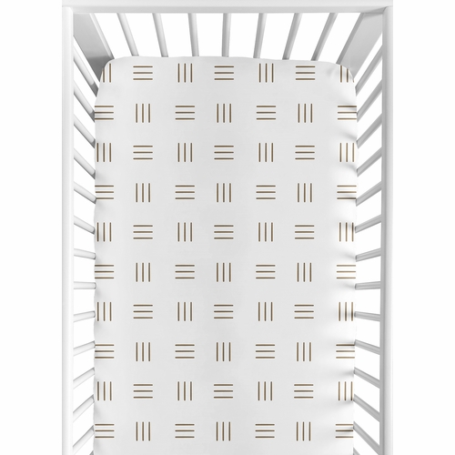 Boho Hatch White and Cocoa Brown Crib Sheet