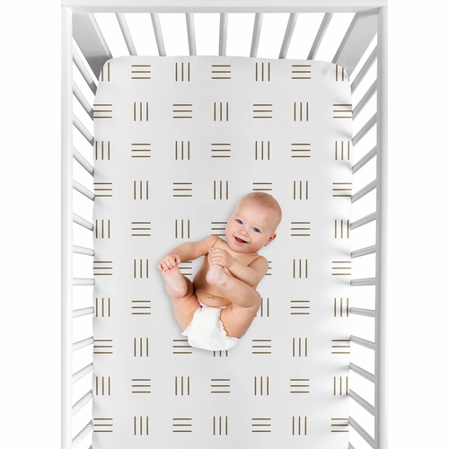 Boho Hatch White and Cocoa Brown Crib Sheet - alt image 3