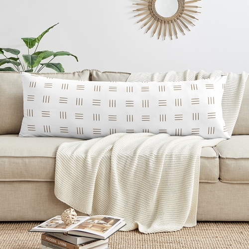 Boho Hatch White and Cocoa Brown Full Length Body Pillow Cover - alt image 2