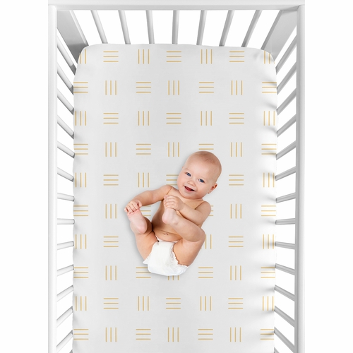 Boho Hatch White and Mustard Crib Sheet - alt image 3