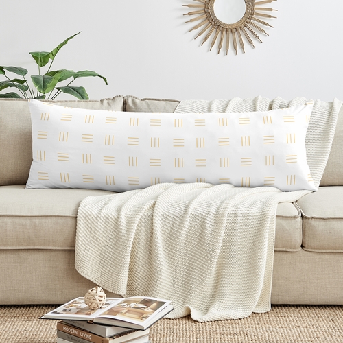 Boho Hatch White and Mustard Full Length Body Pillow Cover - alt image 2