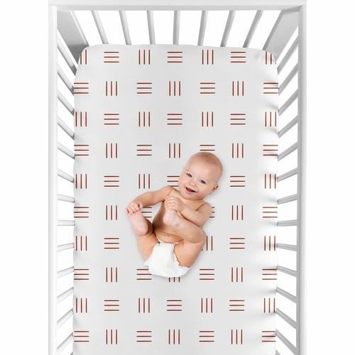 Boho Hatch White and Rust Crib Sheet - alt image 3