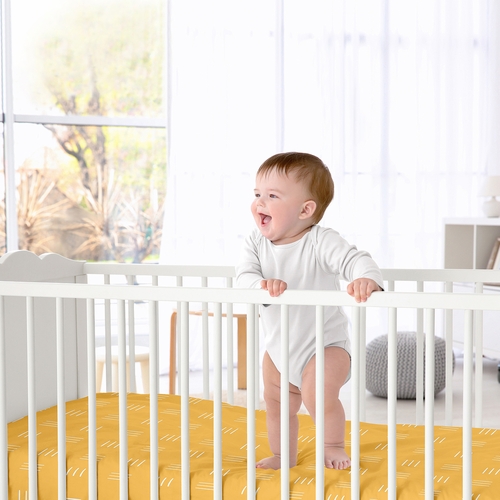 Boho Hatch Yellow and White Crib Sheet - alt image 1