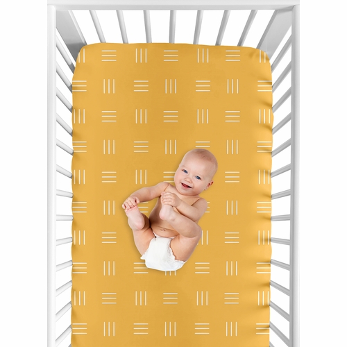 Boho Hatch Yellow and White Crib Sheet - alt image 3